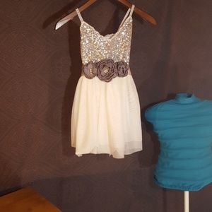 Silver and white formal dress.